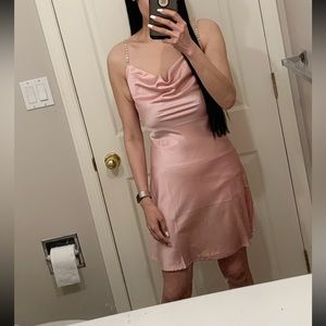 SHEIN Satin Nude Pink Cowl Neck Mini Dress Size Small